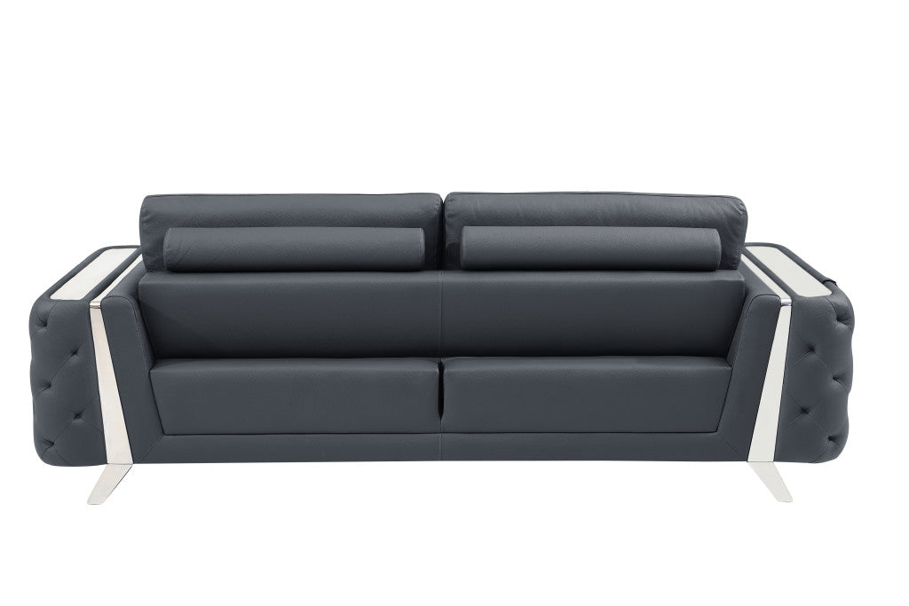 Two Piece Indoor Dark Gray Italian Leather Five Person Seating Set-3