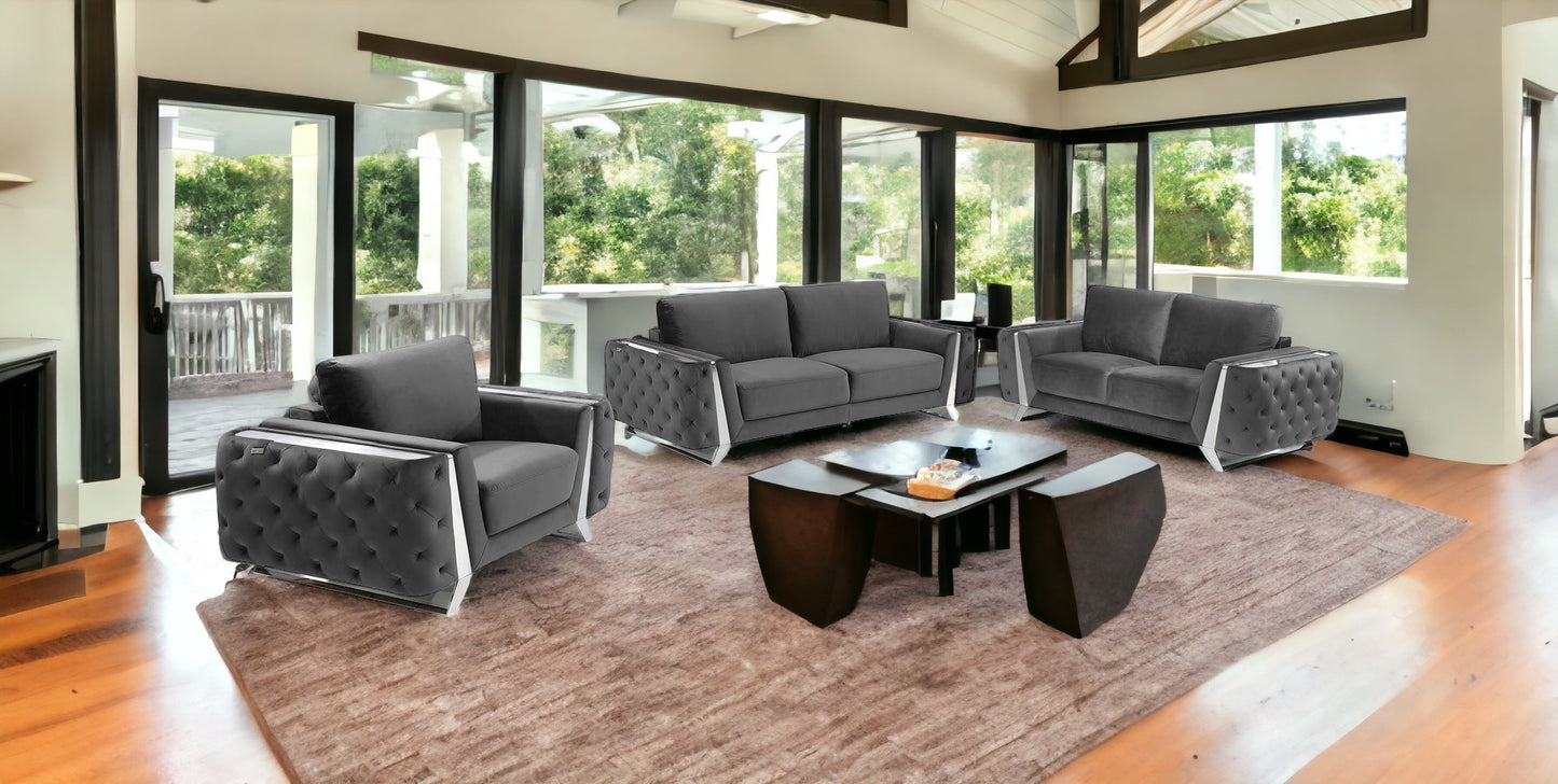 Three Piece Indoor Dark Gray Velvet Six Person Seating Set-1