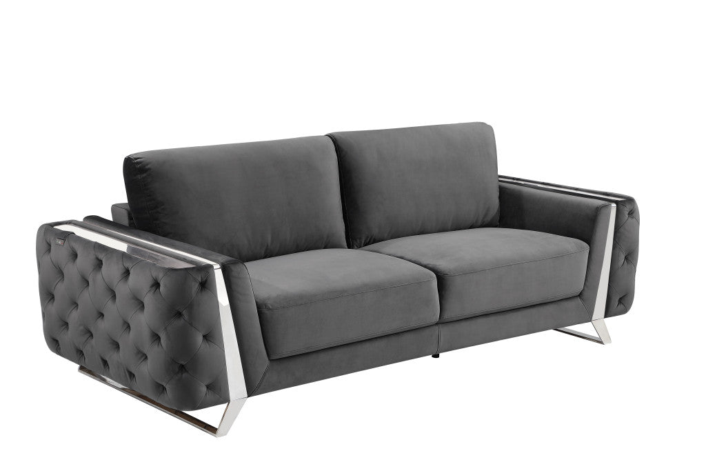 Three Piece Indoor Dark Gray Velvet Six Person Seating Set-2