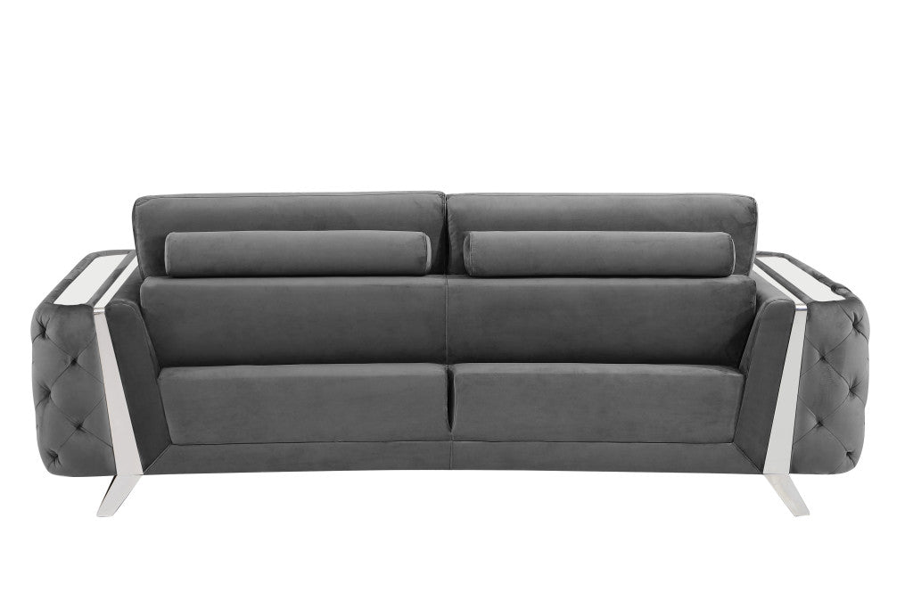 Three Piece Indoor Dark Gray Velvet Six Person Seating Set-3