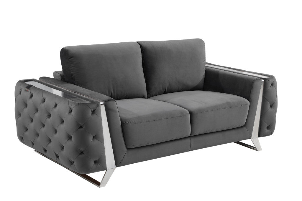 Three Piece Indoor Dark Gray Velvet Six Person Seating Set-4