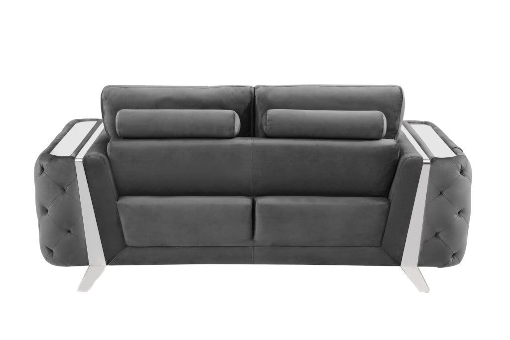 Three Piece Indoor Dark Gray Velvet Six Person Seating Set-5
