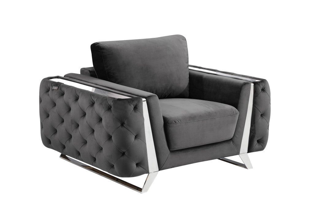 Three Piece Indoor Dark Gray Velvet Six Person Seating Set-6