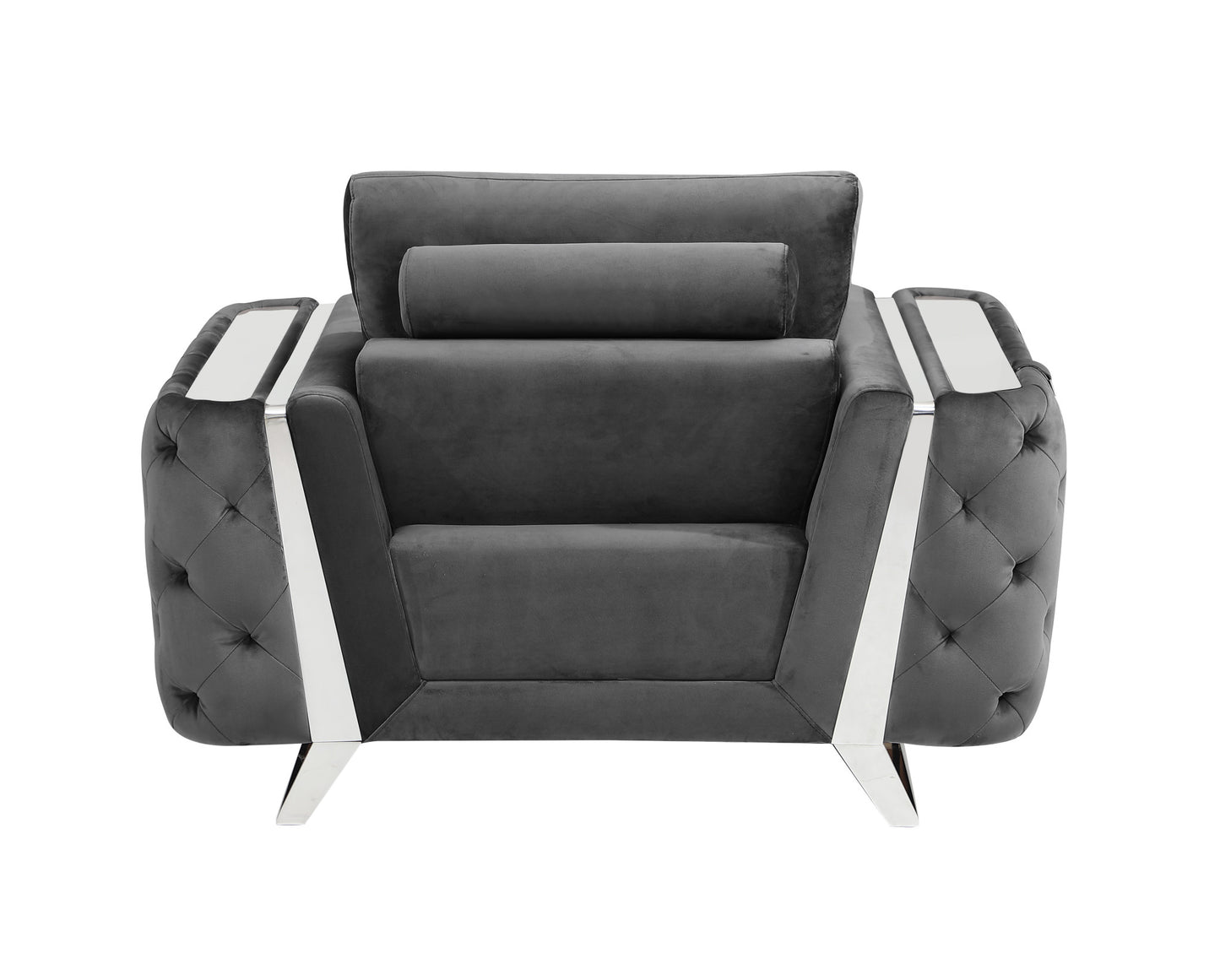 Three Piece Indoor Dark Gray Velvet Six Person Seating Set-7