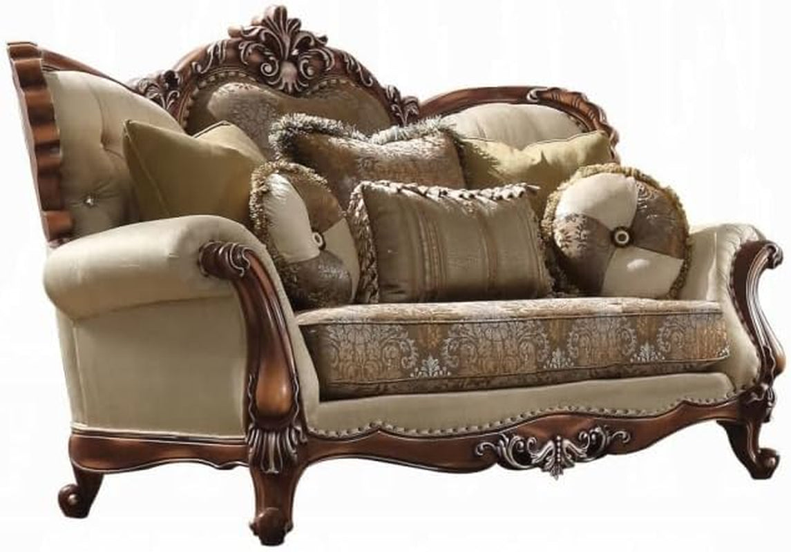4-Piece Living Room Set Include Sofa W/ 7 Pillows, Loveseat W/ 5 Pillows, Chair W/ 2 Pillows and Coffee Table, Formal Furniture Set (Tan&Antique Oak), 52110+52111+52112+82110-3