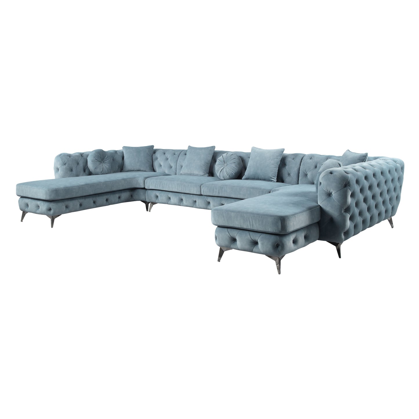 Deep Green Leather Match U Shaped Three Piece Seating Component And Toss Pillows-2