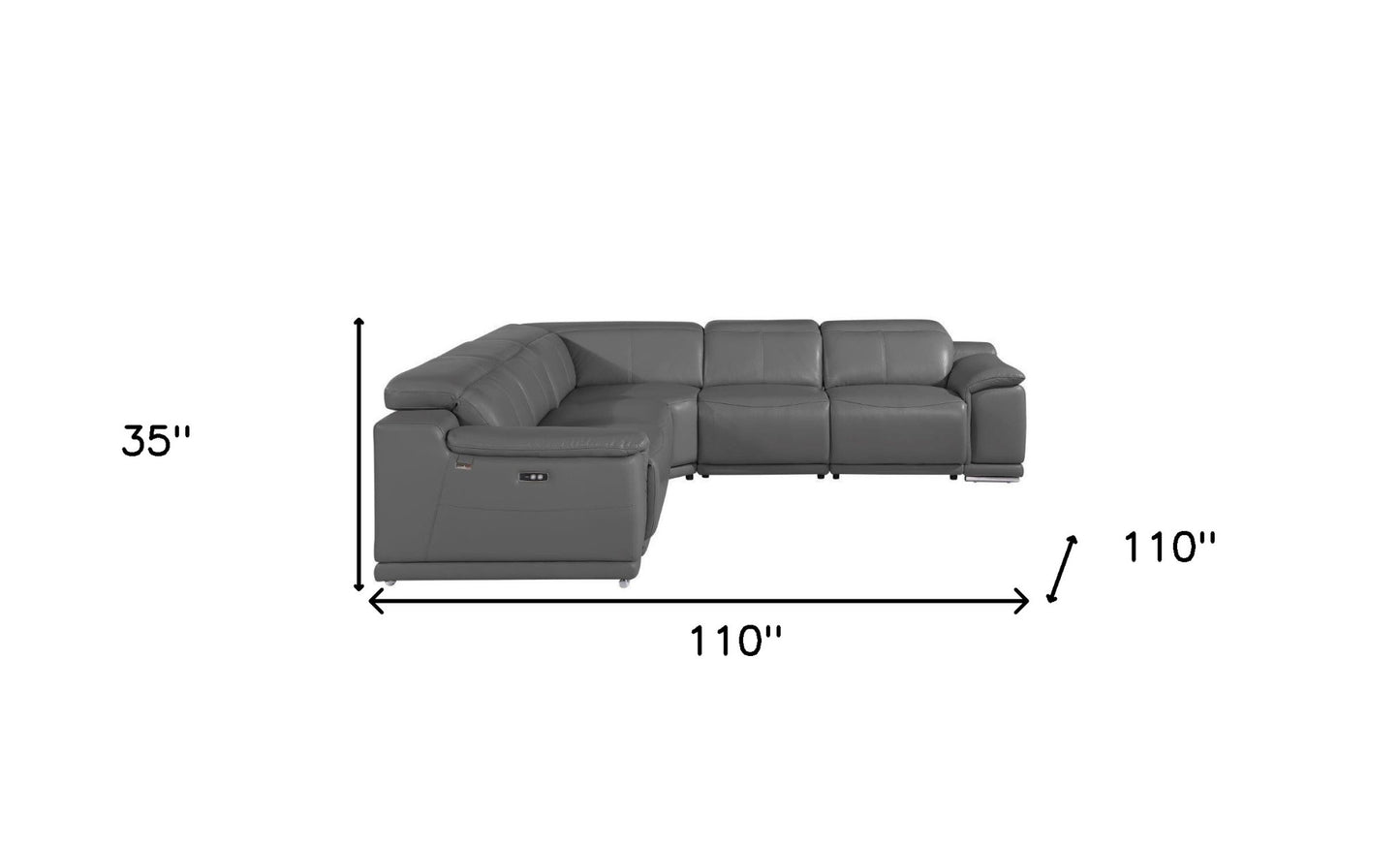 Gray Italian Leather Power Reclining U Shaped Five Piece Corner Sectional With Console-5