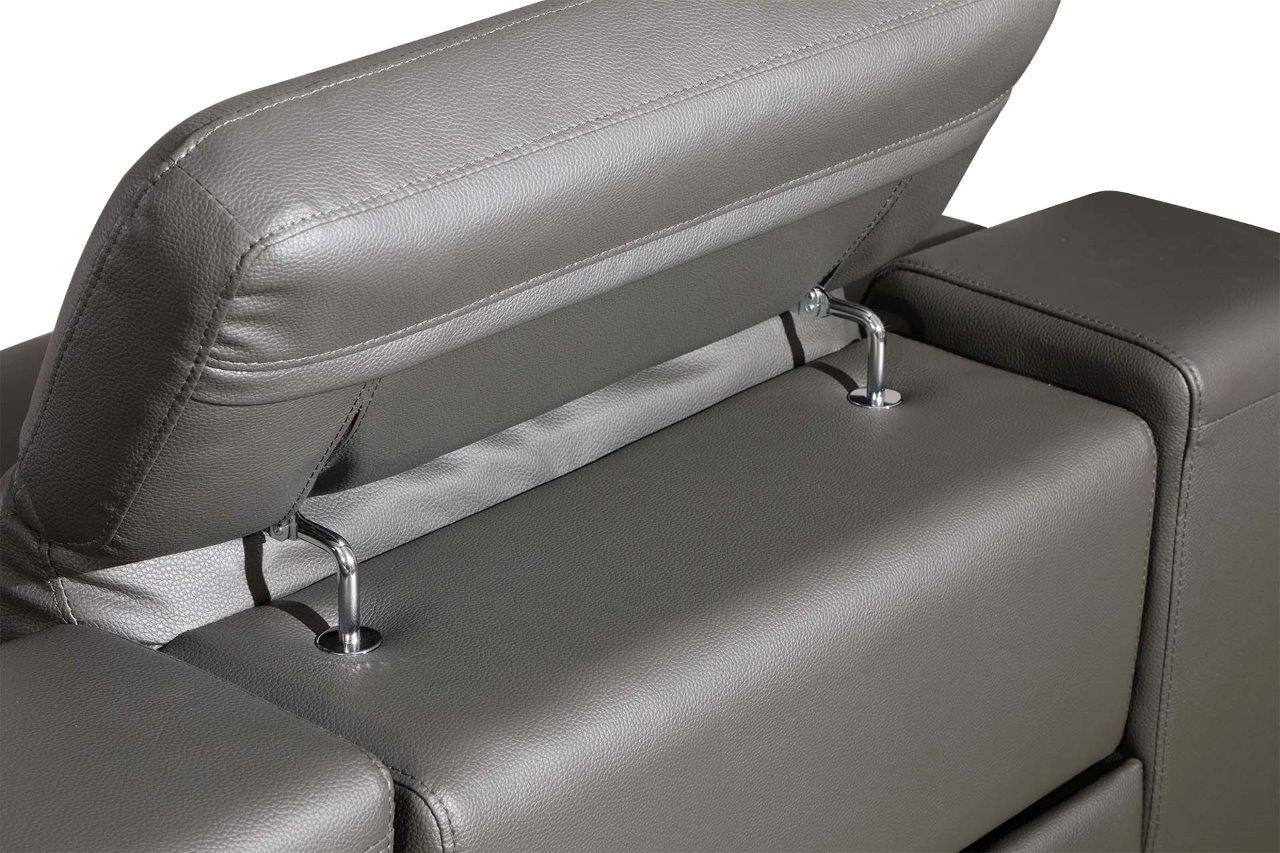 Gray Italian Leather Power Reclining U Shaped Five Piece Corner Sectional With Console-2