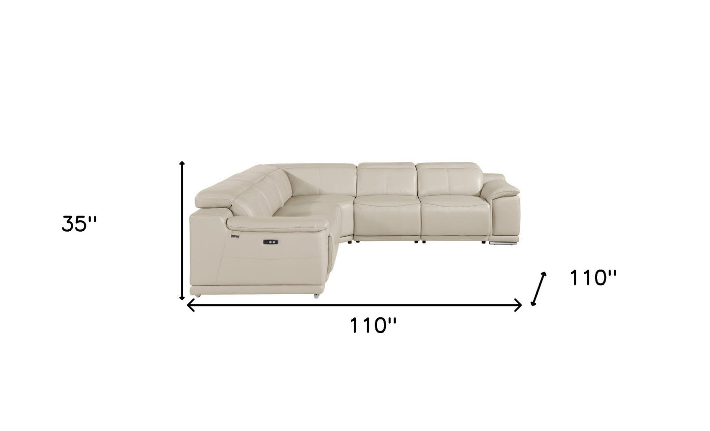 Beige Italian Leather Power Reclining U Shaped Five Piece Corner Sectional With Console-5