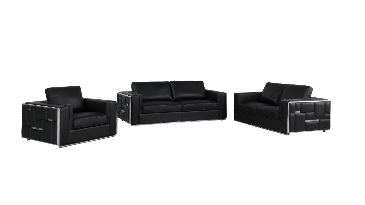 Black Top Grain Leather Five Person Seating Set-1