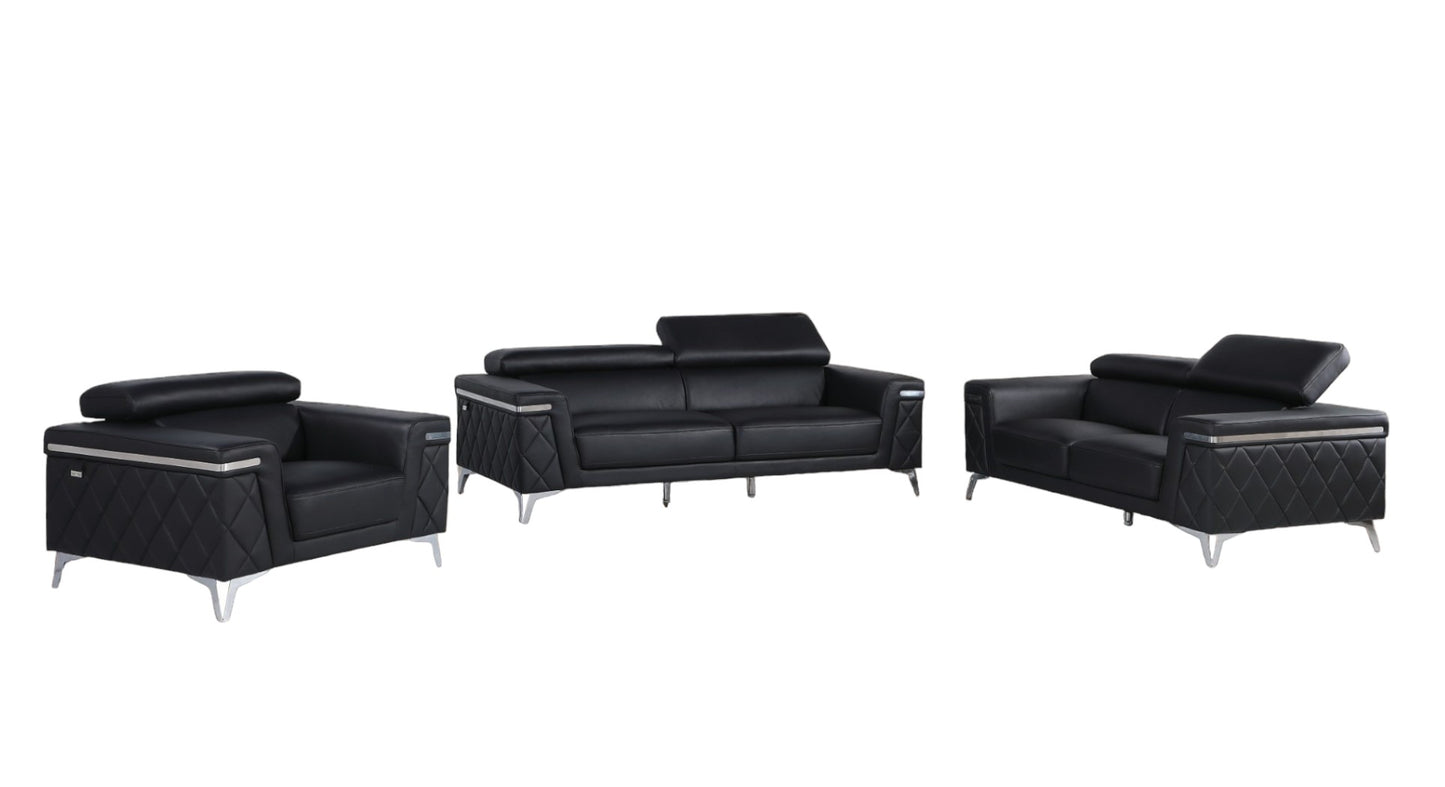 Three Piece Black Italian Leather Five Person Seating Set-1