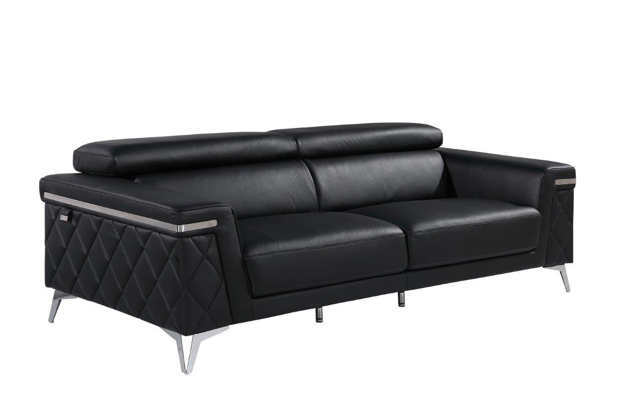 Three Piece Black Italian Leather Five Person Seating Set-2