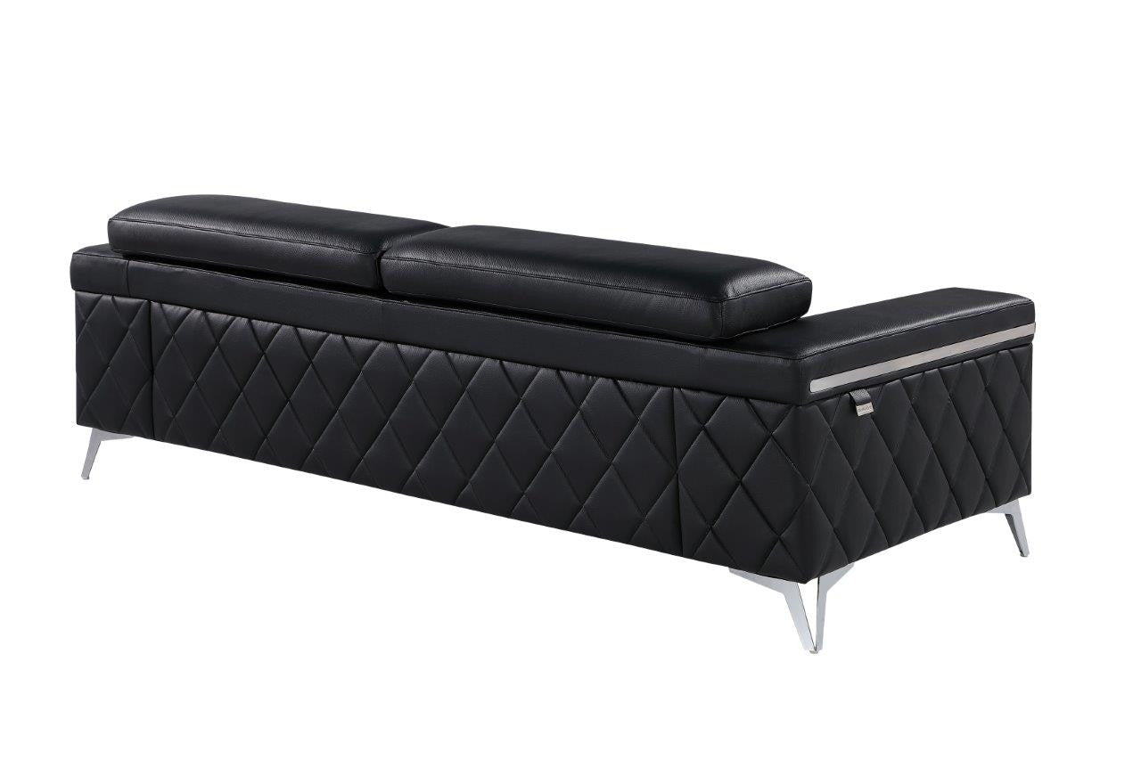 Three Piece Black Italian Leather Five Person Seating Set-4