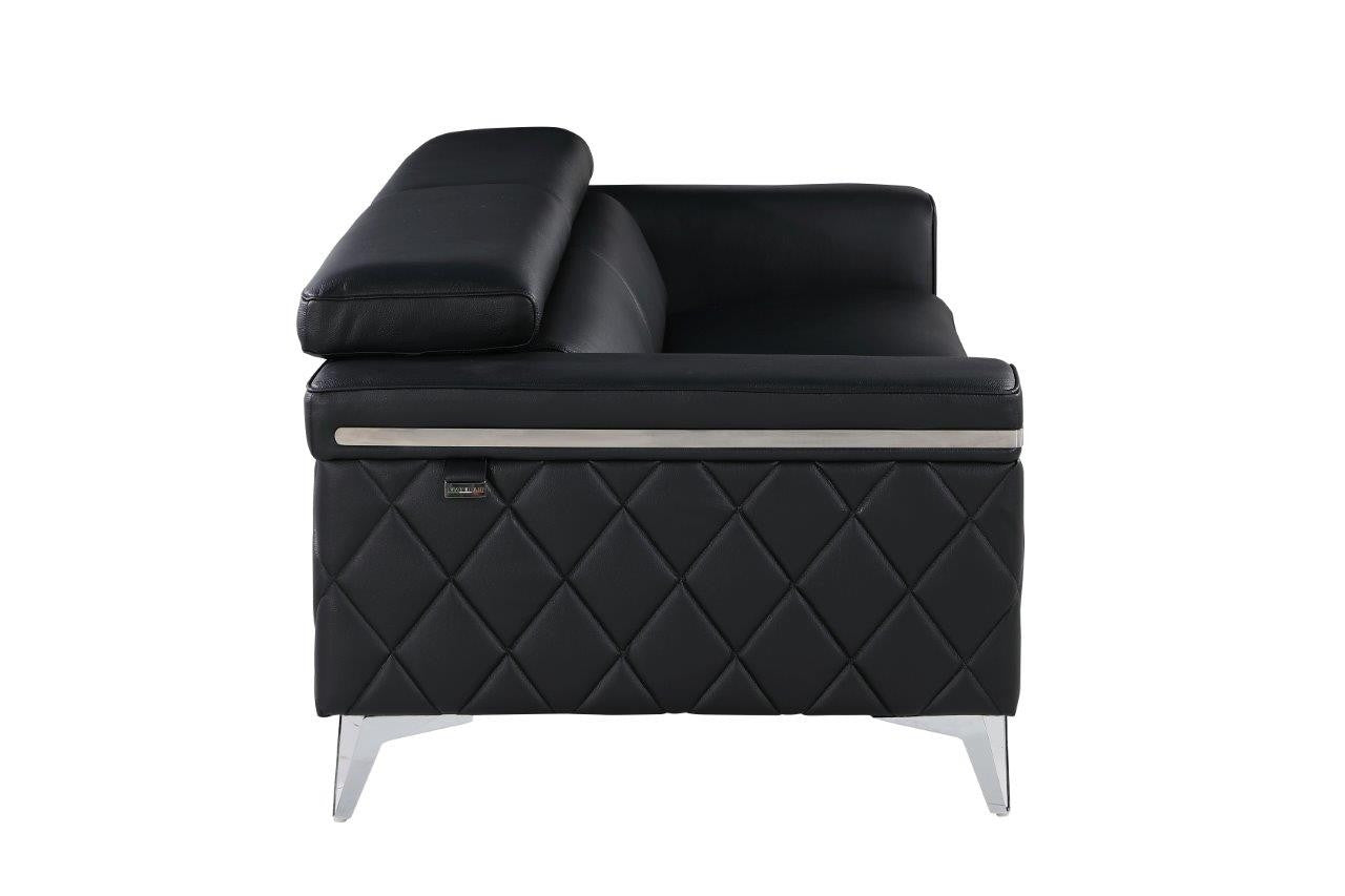 Three Piece Black Italian Leather Five Person Seating Set-6
