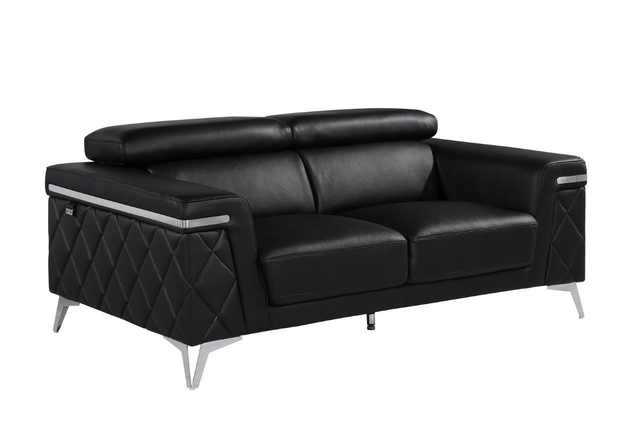 Three Piece Black Italian Leather Five Person Seating Set-7