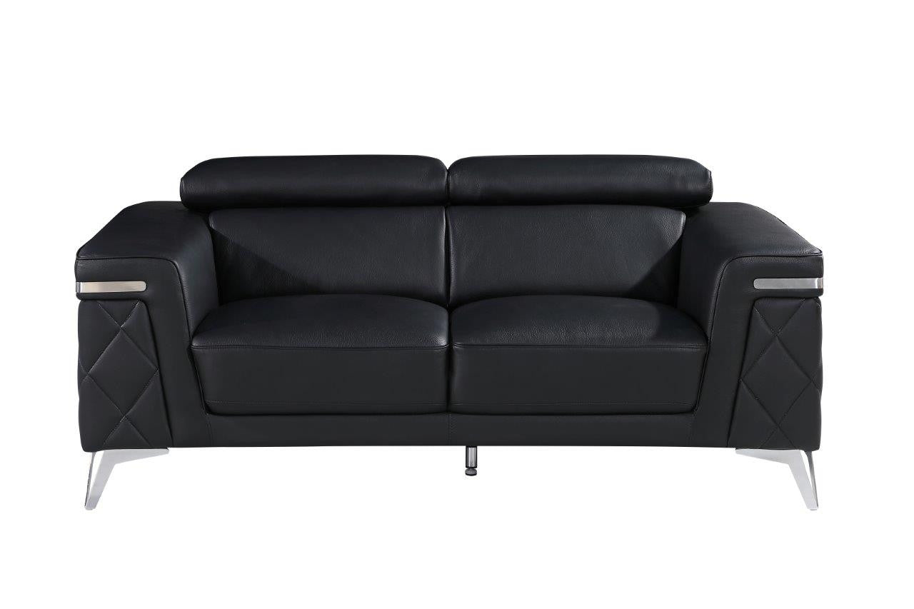 Three Piece Black Italian Leather Five Person Seating Set-8