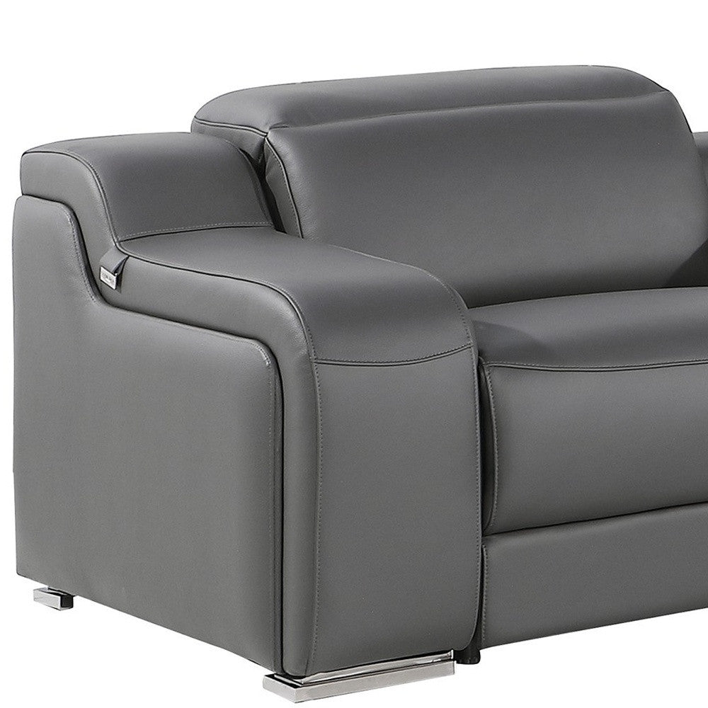 Dark Gray Italian Leather Power Reclining L Shaped Six Piece Corner Sectional With Console-2