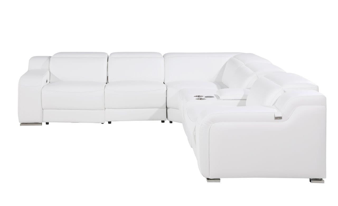 White Italian Leather Power Reclining L Shaped Six Piece Corner Sectional With Console-3