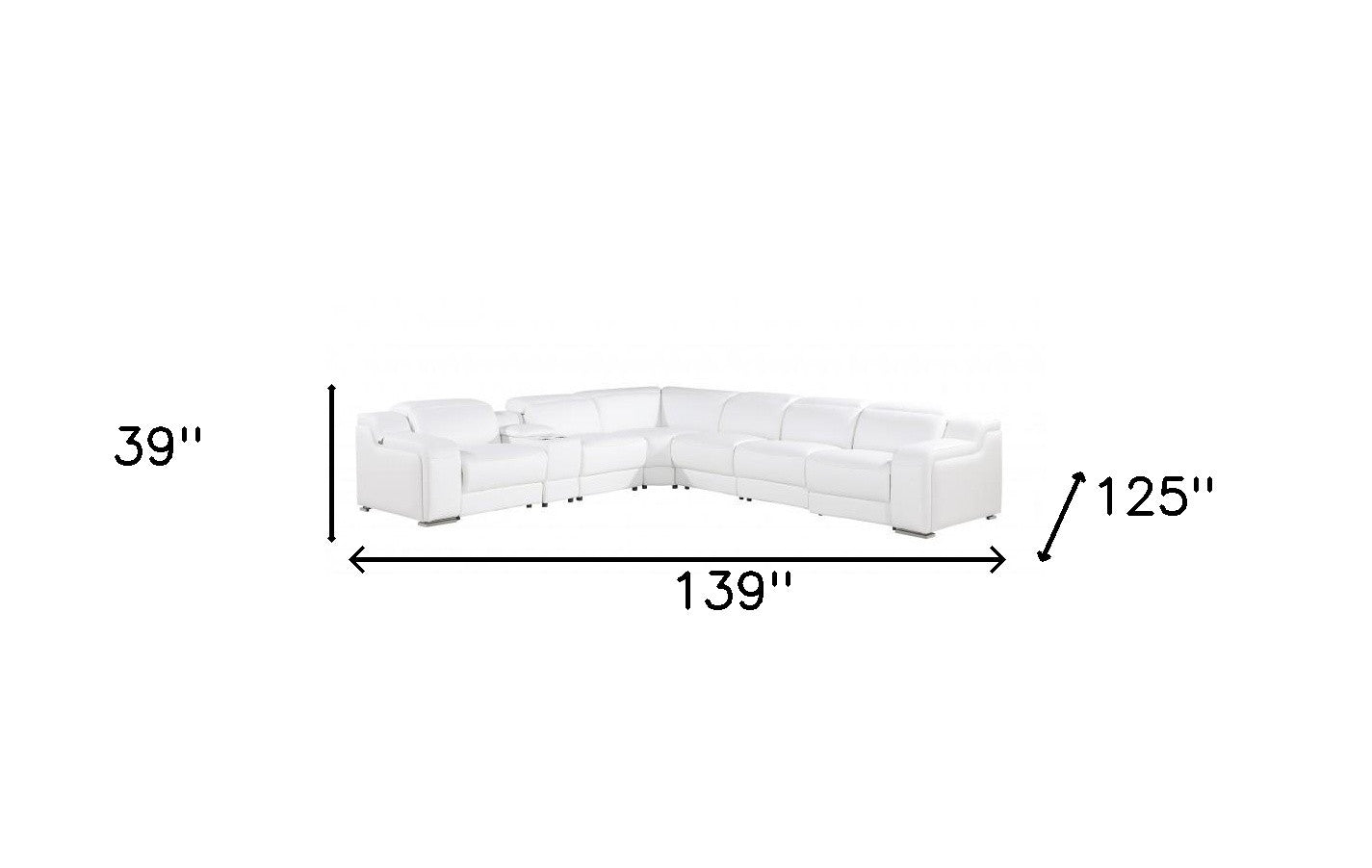 White Italian leather 3 power reclining seats L shaped Seven Piece Corner Sectional With Console-8