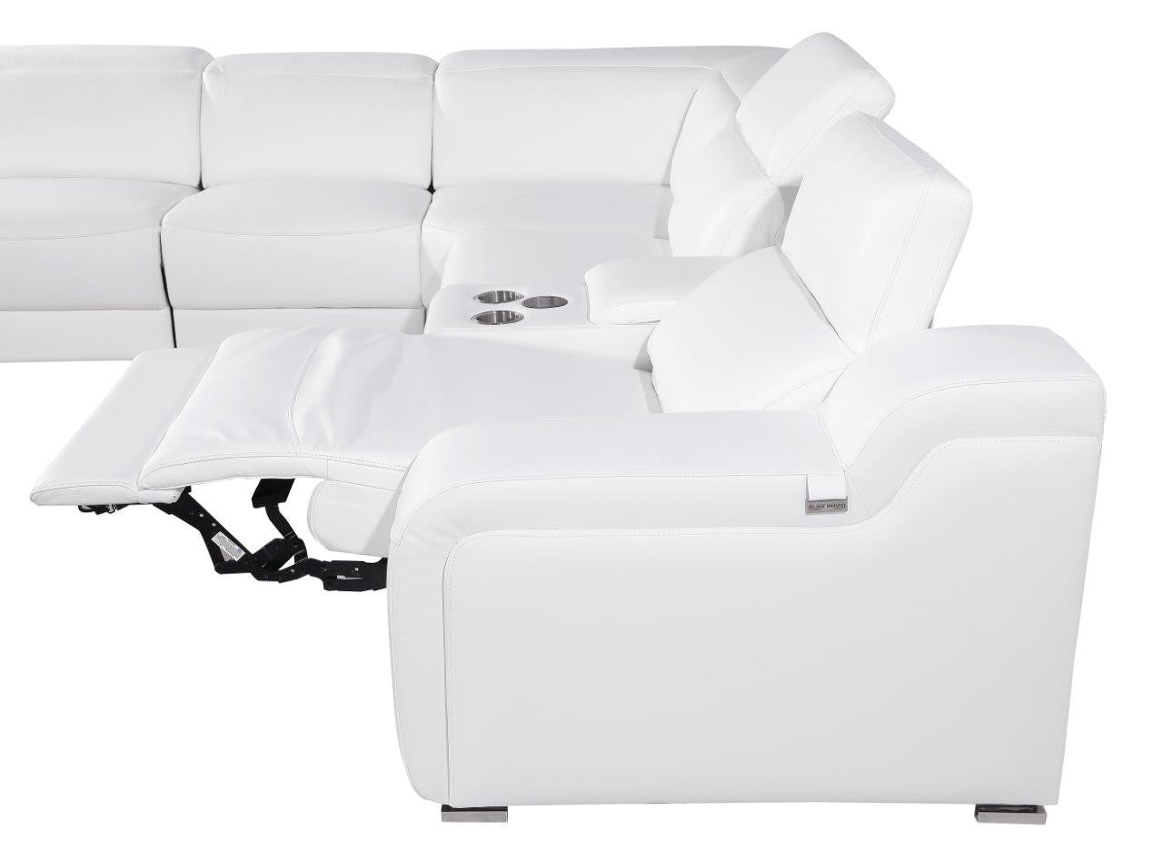 White Italian leather 3 power reclining seats L shaped Seven Piece Corner Sectional With Console-3