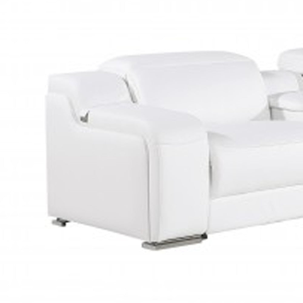 White Italian leather 4 power reclining seats L shaped Seven Piece Corner Sectional With Console-7