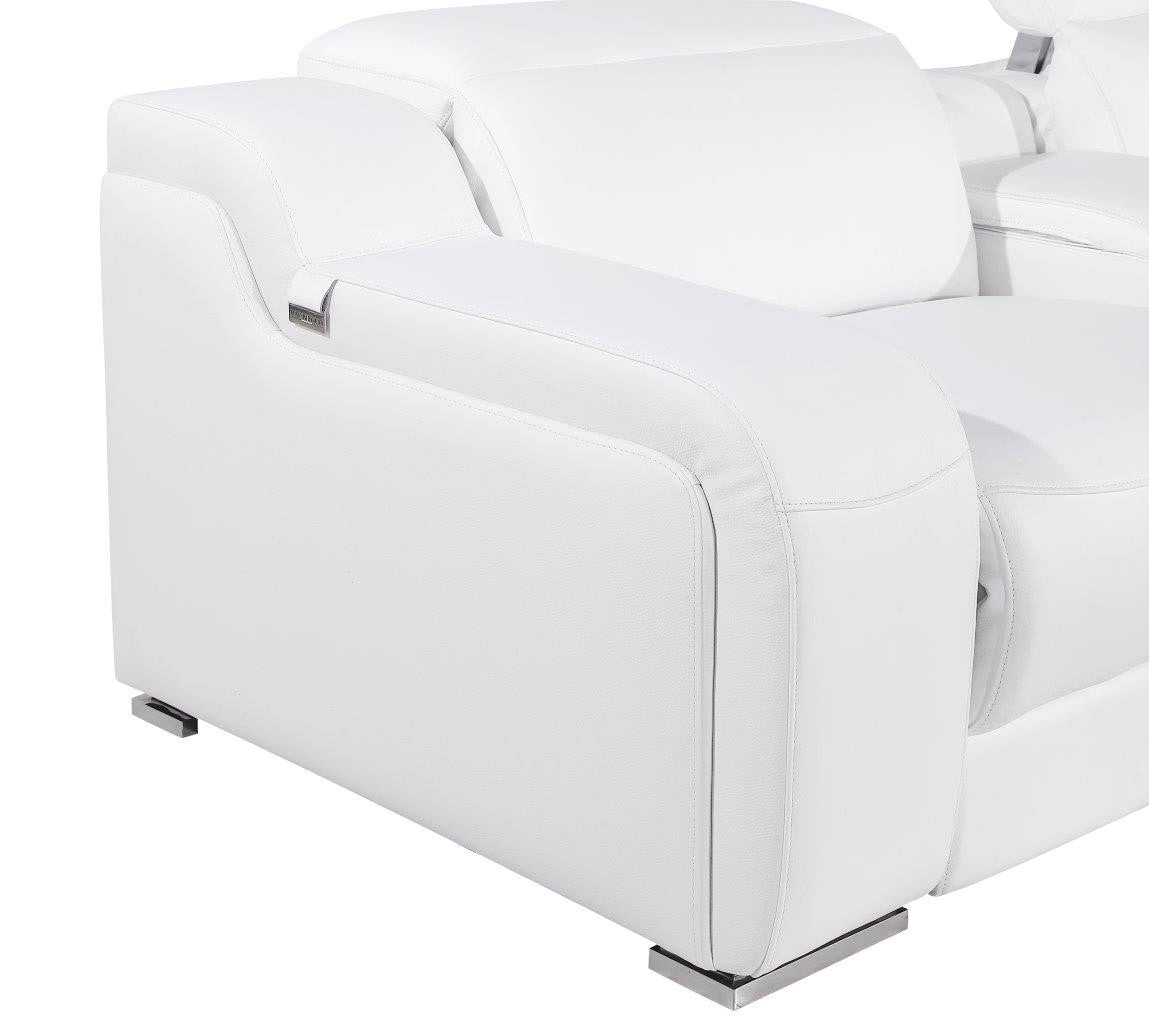 White Italian Leather 3 Power Reclining L Shaped Eight Piece Corner Sectional With Console-4