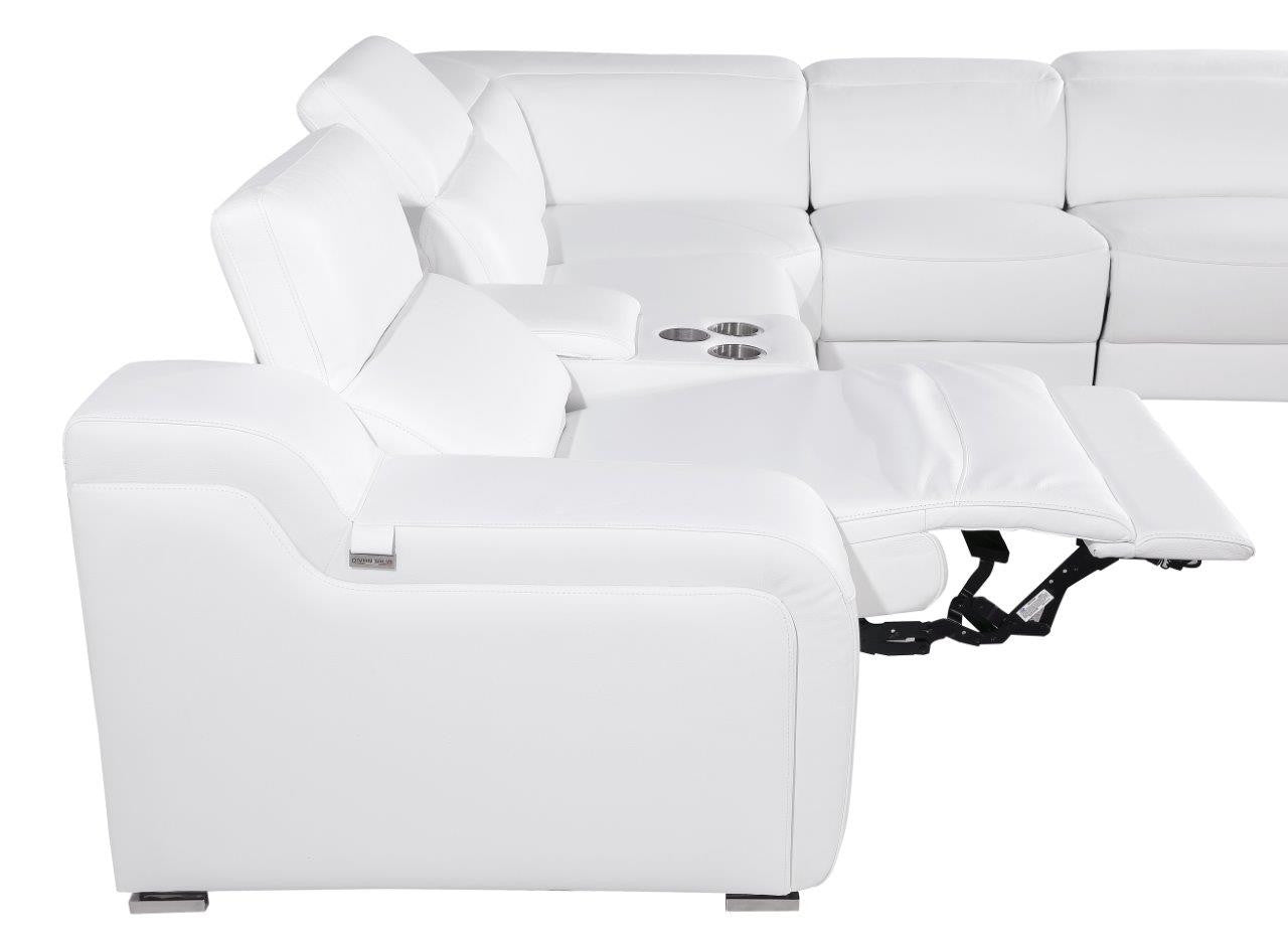 White Italian Leather 4 Power Reclining L Shaped Eight Piece Corner Sectional With Console-2