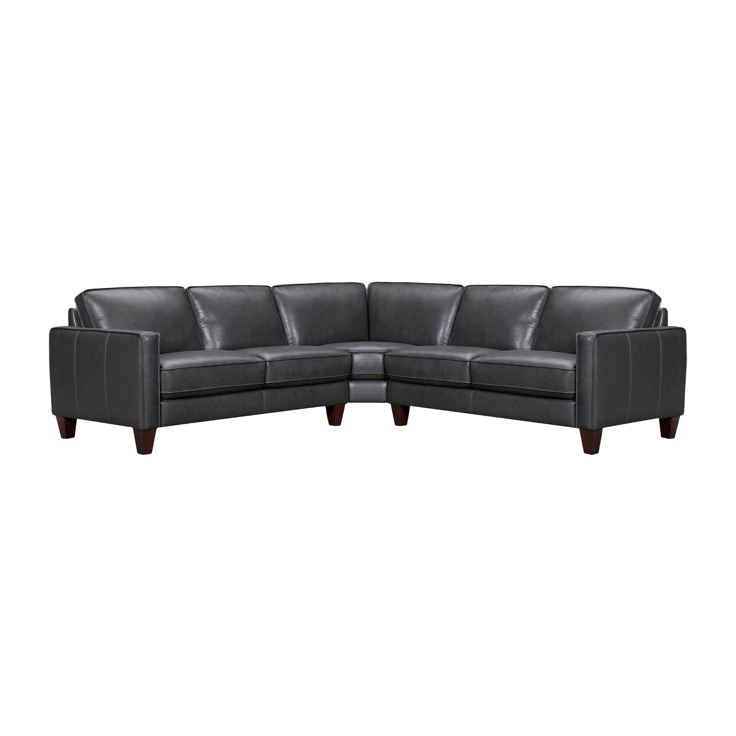 Black Leather L Shaped Three Piece Corner Sectional-0