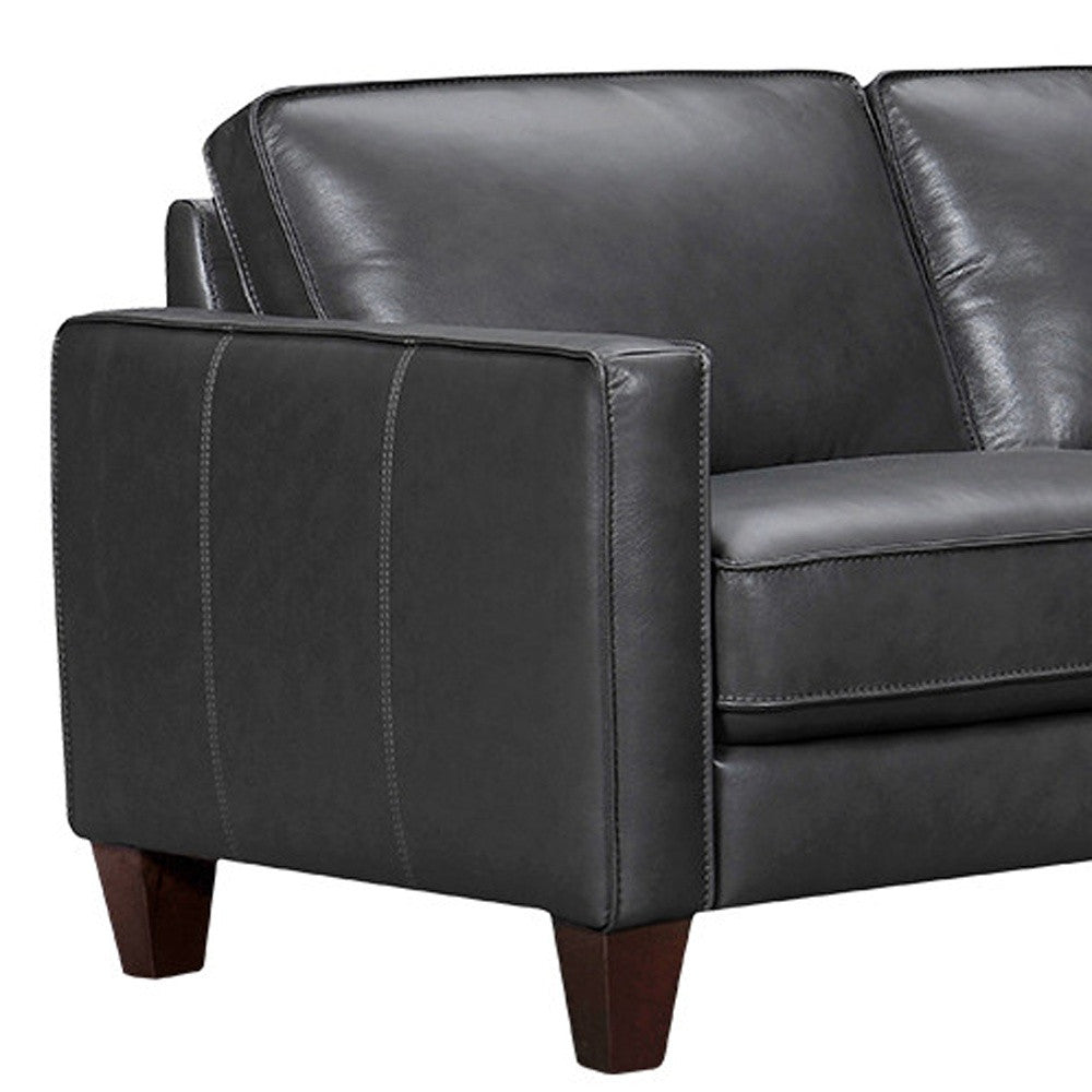 Black Leather L Shaped Three Piece Corner Sectional-7