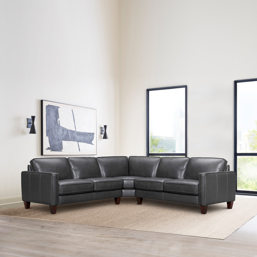 Black Leather L Shaped Three Piece Corner Sectional-8
