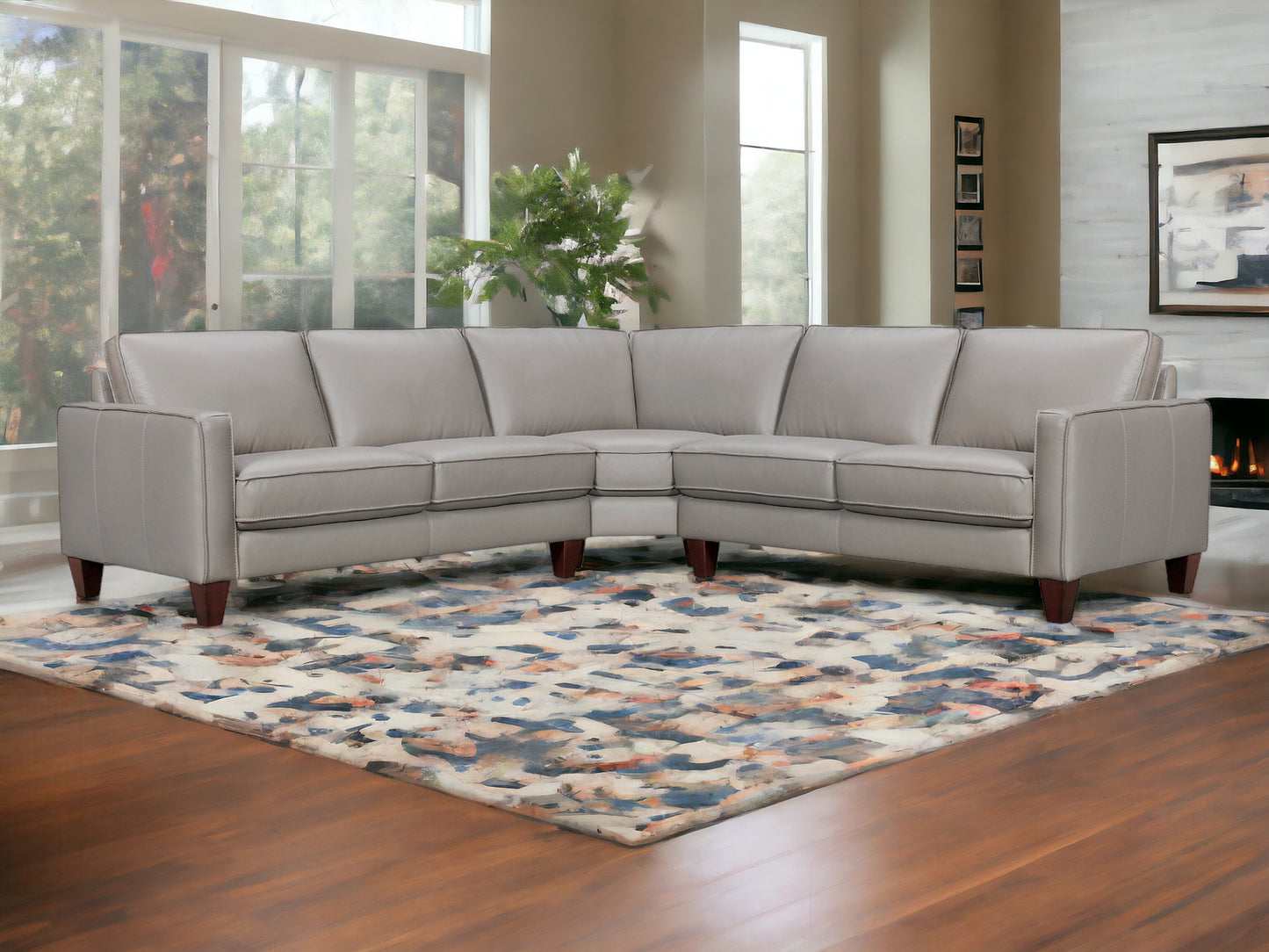 Gray Leather L Shaped Three Piece Corner Sectional-1