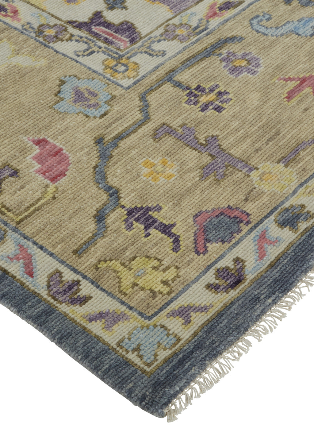 12' X 15' Gold Blue and Purple Wool Oriental Hand Knotted Area Rug With Fringe-3