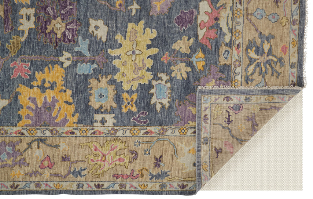 12' X 15' Gold Blue and Purple Wool Oriental Hand Knotted Area Rug With Fringe-4