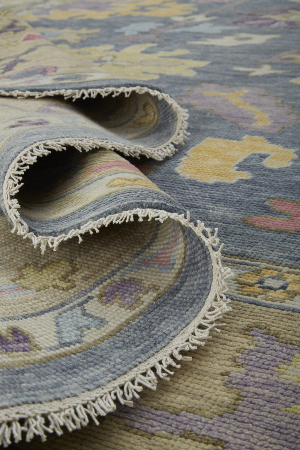 12' X 15' Gold Blue and Purple Wool Oriental Hand Knotted Area Rug With Fringe-7