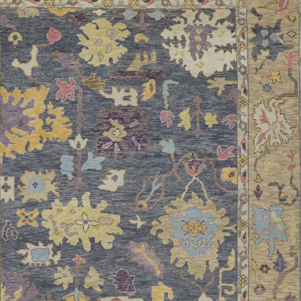 12' X 15' Gold Blue and Purple Wool Oriental Hand Knotted Area Rug With Fringe-6
