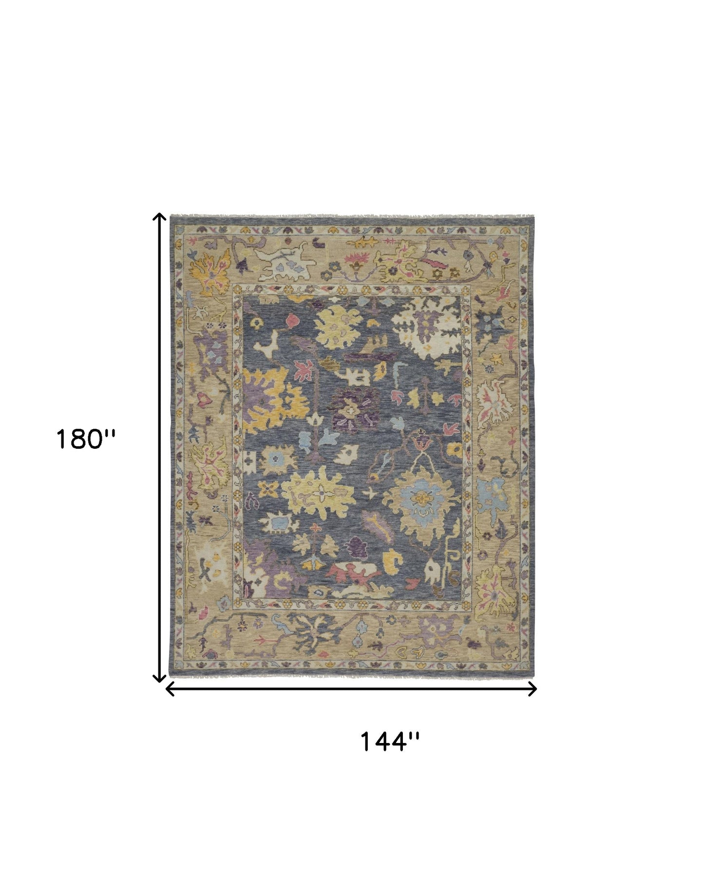 12' X 15' Gold Blue and Purple Wool Oriental Hand Knotted Area Rug With Fringe-2