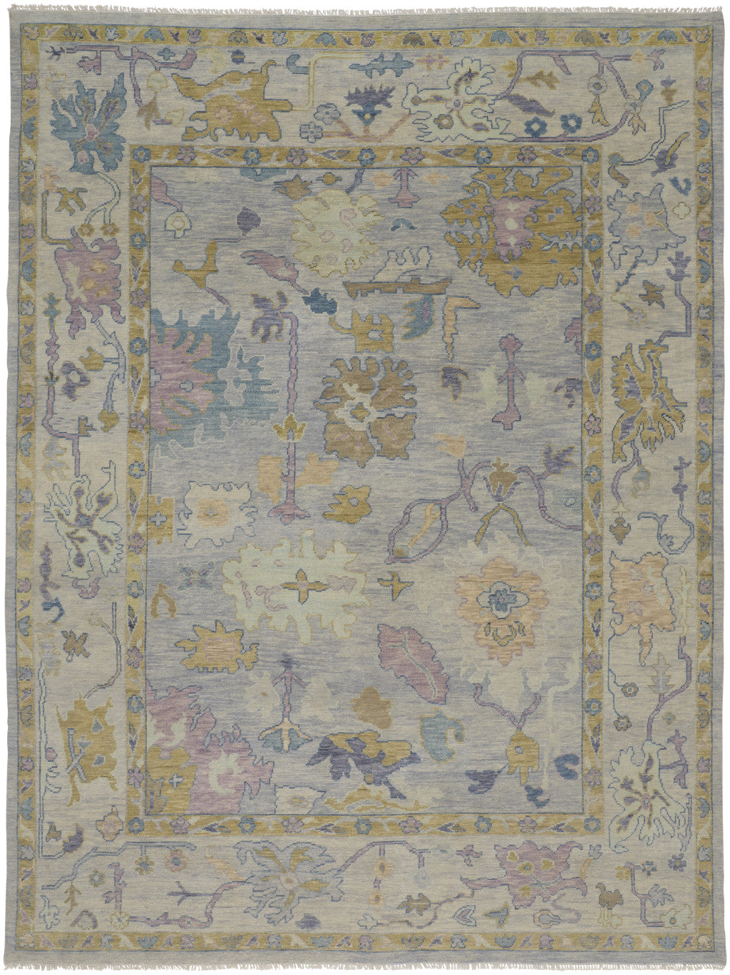 12' X 15' Purple Gray and Gold Wool Oriental Hand Knotted Area Rug With Fringe-4