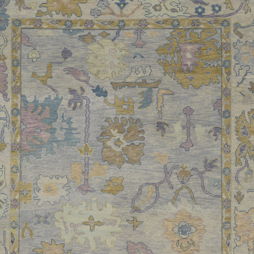 12' X 15' Purple Gray and Gold Wool Oriental Hand Knotted Area Rug With Fringe-5