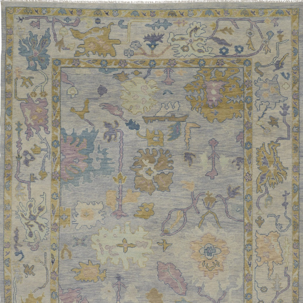 12' X 15' Purple Gray and Gold Wool Oriental Hand Knotted Area Rug With Fringe-6