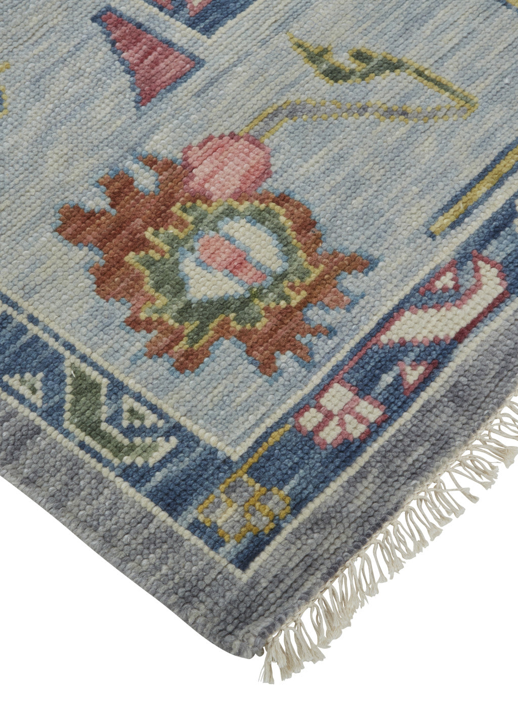 12' X 15' Gray Blue and Red Wool Oriental Hand Knotted Area Rug With Fringe-8