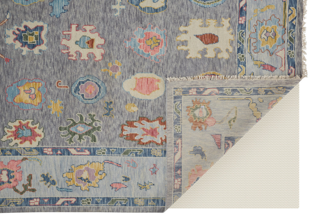 12' X 15' Gray Blue and Red Wool Oriental Hand Knotted Area Rug With Fringe-3