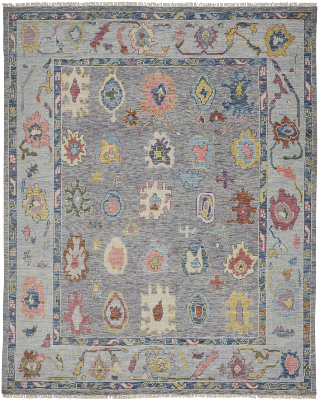 12' X 15' Gray Blue and Red Wool Oriental Hand Knotted Area Rug With Fringe-4