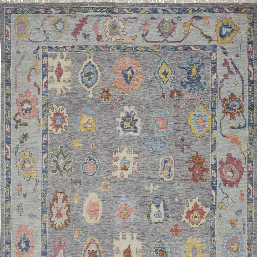 12' X 15' Gray Blue and Red Wool Oriental Hand Knotted Area Rug With Fringe-5
