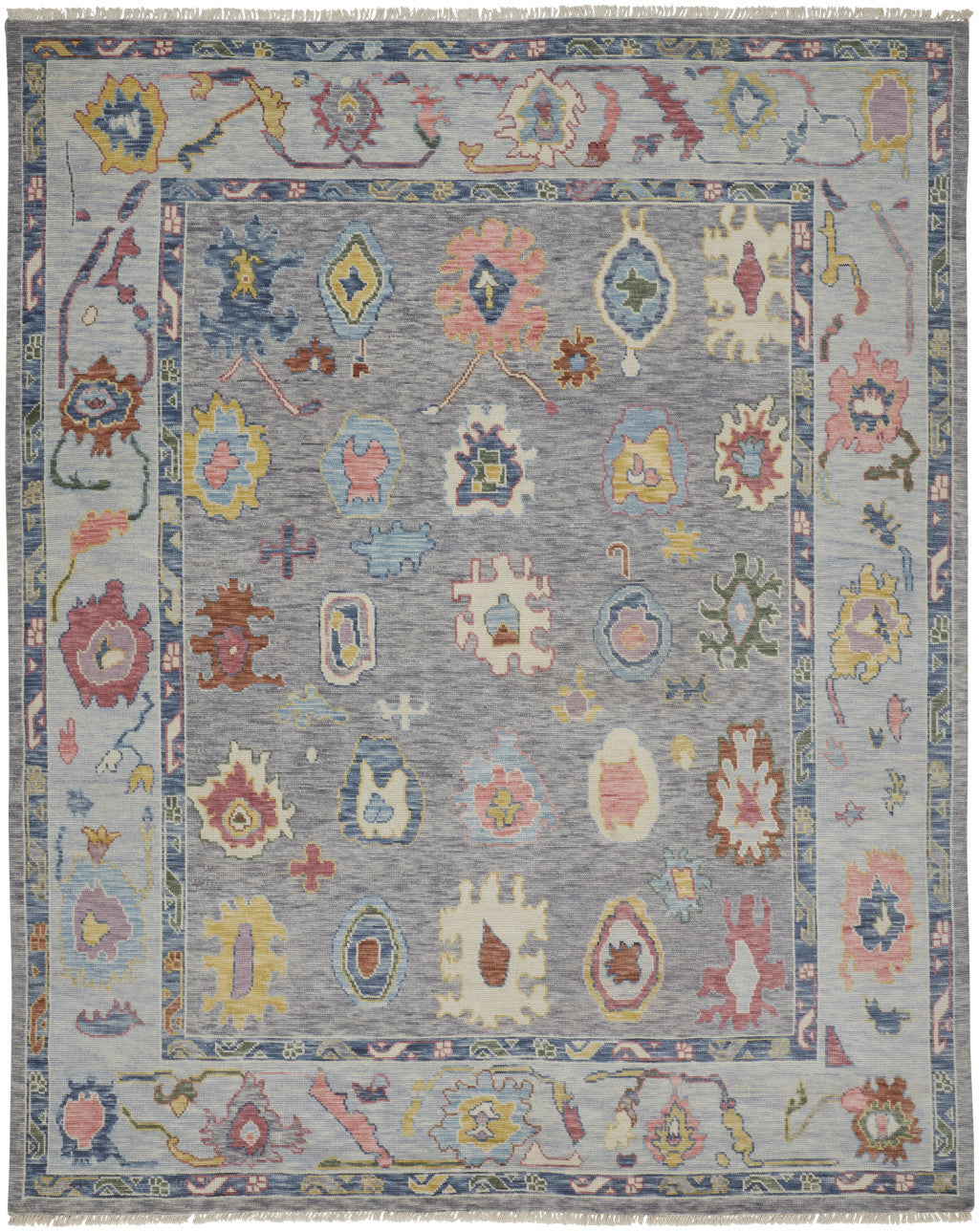 12' X 15' Gray Blue and Red Wool Oriental Hand Knotted Area Rug With Fringe-6