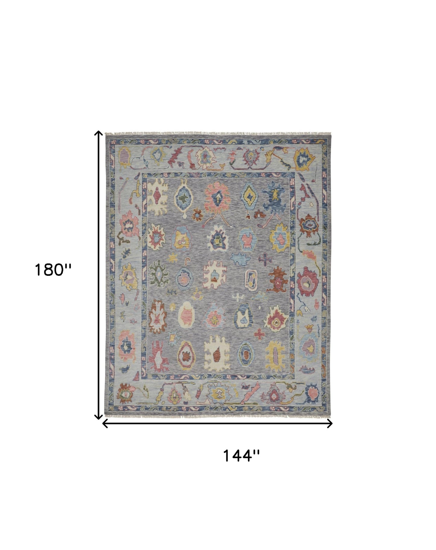 12' X 15' Gray Blue and Red Wool Oriental Hand Knotted Area Rug With Fringe-2