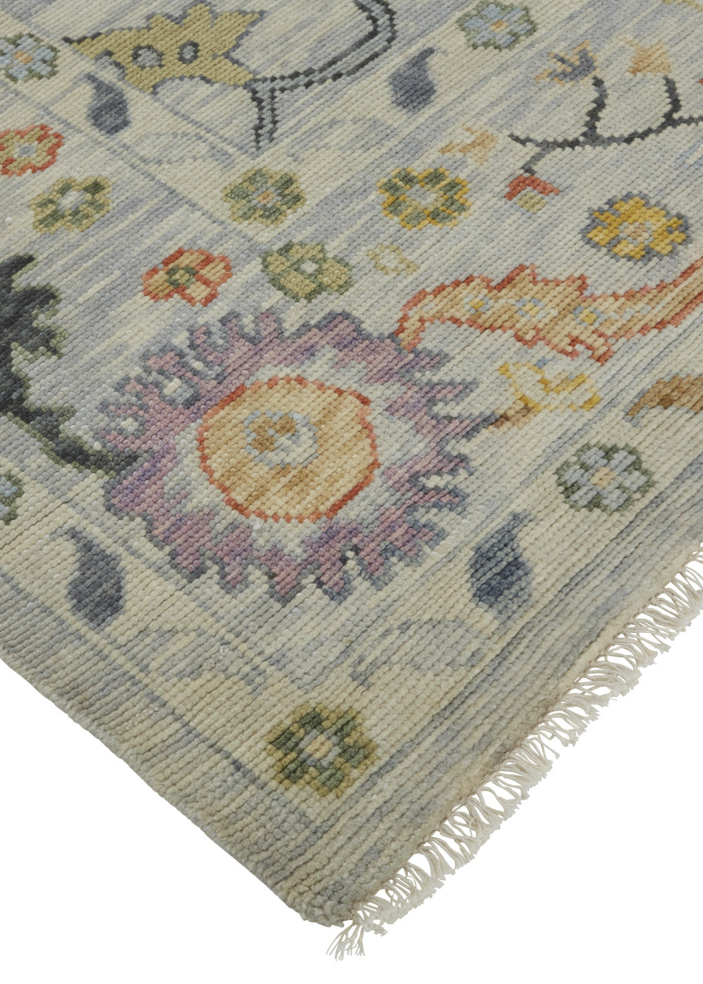 12' X 15' Gray Red and Yellow Wool Oriental Hand Knotted Area Rug With Fringe-5
