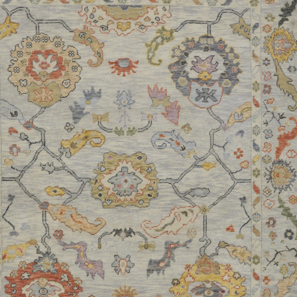 12' X 15' Gray Red and Yellow Wool Oriental Hand Knotted Area Rug With Fringe-7