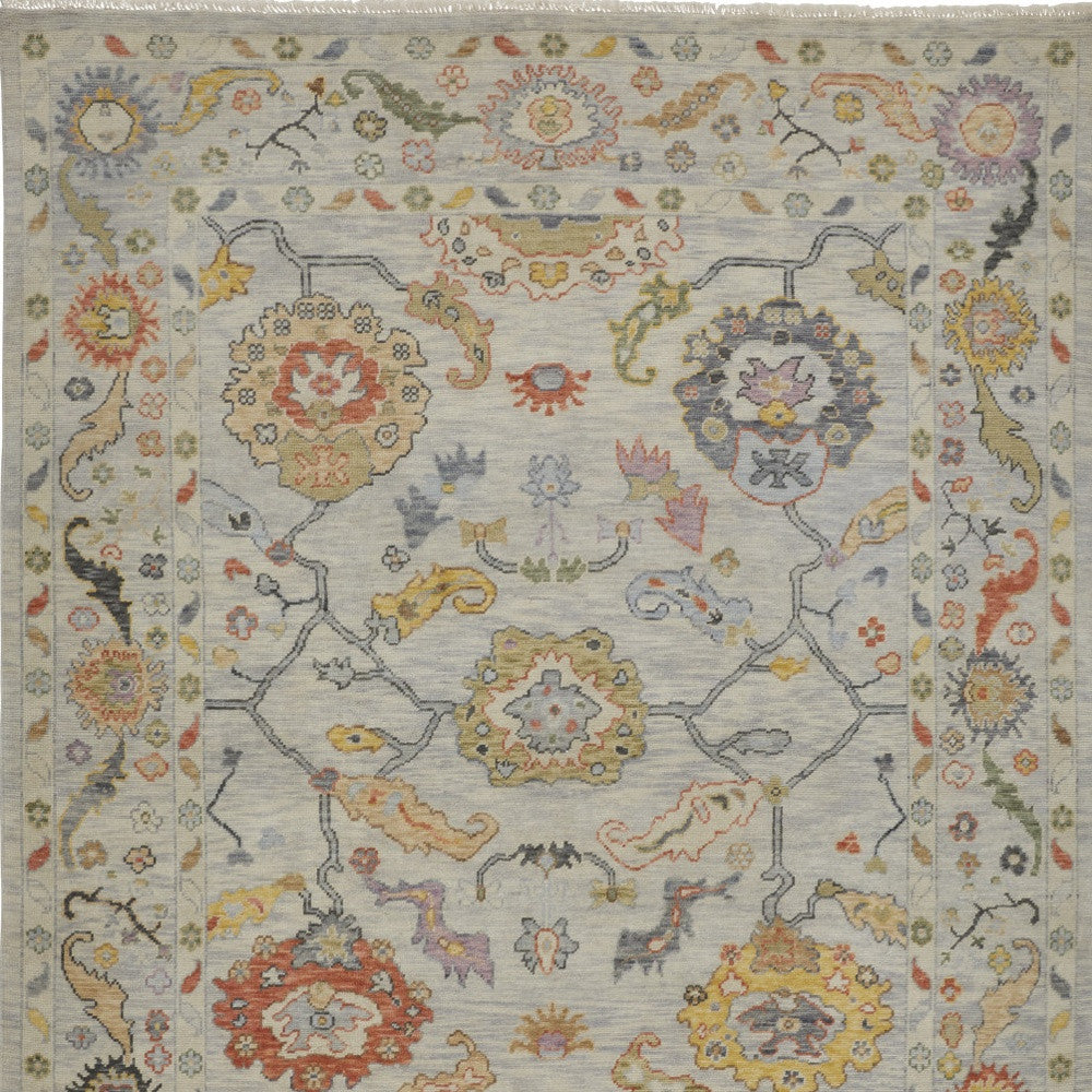 12' X 15' Gray Red and Yellow Wool Oriental Hand Knotted Area Rug With Fringe-8