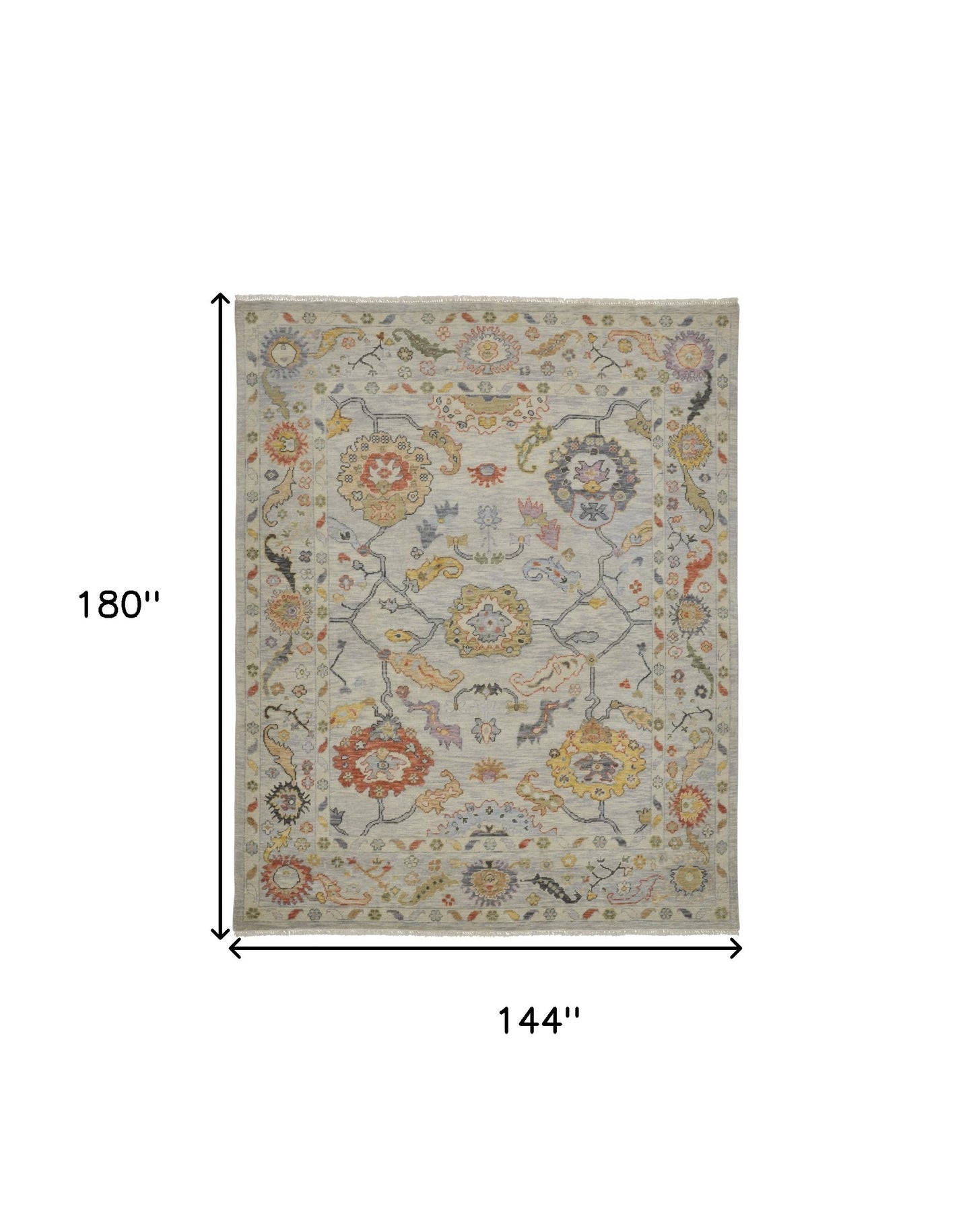 12' X 15' Gray Red and Yellow Wool Oriental Hand Knotted Area Rug With Fringe-2