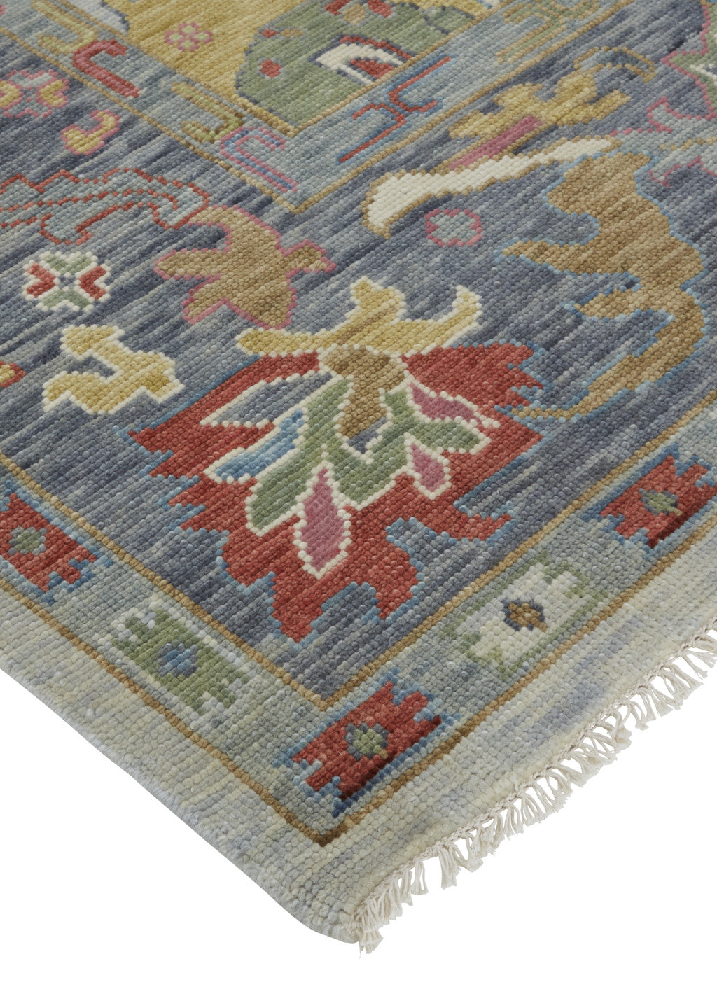 12' X 15' Gray Blue and Gold Wool Oriental Hand Knotted Area Rug With Fringe-6